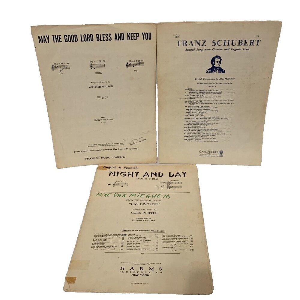Sheet Music - Ave Maria, Night And Day, May The Good Lord Bless Lot Of 3 Vintage